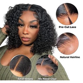 olimaruly Wear and Go Glueless Wigs Human Hair Pre Plucked Pre Cut Deep Curly Bob Wigs Human Hair for Black Women No Glue Lace Front Wigs for Beginners Short Curly Bob Human Hair Wig 10 Inch