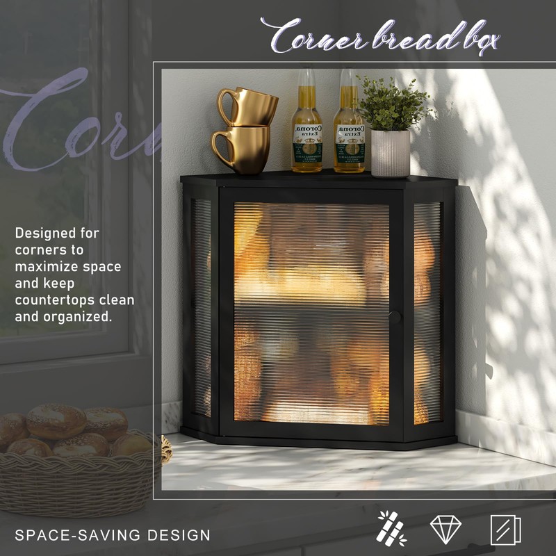 Corner Bread box for Kitchen Countertop,Farmhouse Bread Box with Acrylic
