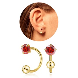 VDKIDKT Tiny 3mm Natural Birthstone Earrings for Women Teen Girls Small Huggie Half Hoop Earrings Tiny Cartilage Hypoallergenic Stud Screw Earrings (Gold, 1.Jan-Garnet)