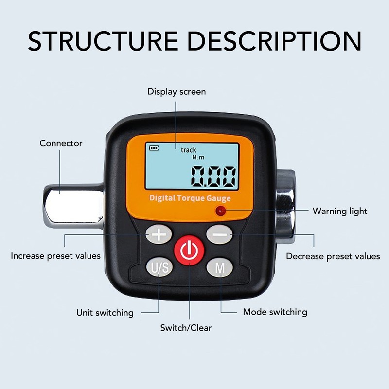 Digital Torsion Meter 4 to 135N.m 3/8in Connector Clear Backlit