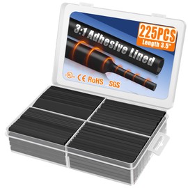 XHF UL Listed 225 Pcs Length 3.45" 3:1 Waterproof Heat Shrink Tubing Kit Marine Grade Adhesive Lined Heat Shrink Tube, Insulation Sealing Oil-Proof Wear-Resistant Black