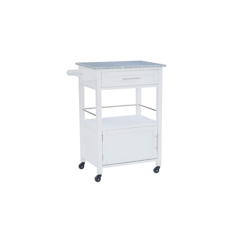 Linon Cayden White Kitchen Cart with Granite Top