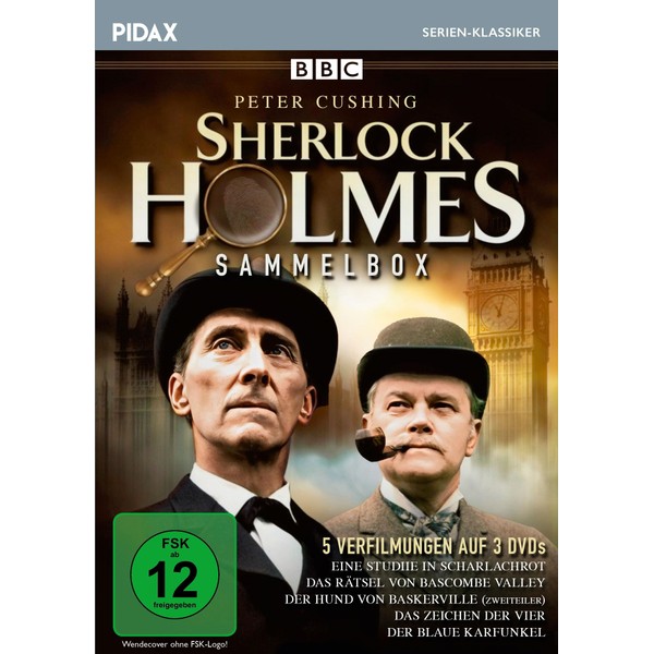 Sherlock Holmes - Sammelbox / 5 spannende Krimis mit Peter Cushing nach den Büchern von Sir Arthur Conan Doyle (Pidax Serien-Klassiker) [3 DVDs]