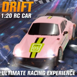 SANCO 1:20 RC Drift Car - 2.4G Drifting Car with Dual Tire System & LED Lights, 20+KM/H, 50-Minute Playtime, Racing Toy Remote Control for Adults Boys Girls 2pcs Rechargeable Batteries （Pink）