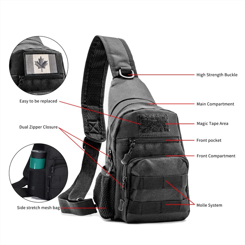 Tactical Sling Bag with Flag Patch - Military Backpack for