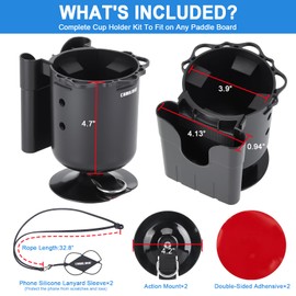 CAMULAND 2-in-1 SUP Paddle Board Cup Holder with Rubber Tab, Multi-Functional and Anti-toppling Cup Holder Phone Holder Fishing Tool and Lures Storage, Stand Up Paddle Board Accessories (2 Pack)