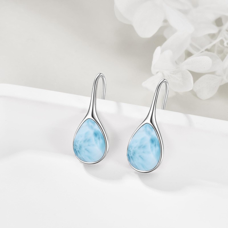 Larimar Drop Earrings for Women 925 Sterling Silver Teardrop Dangle