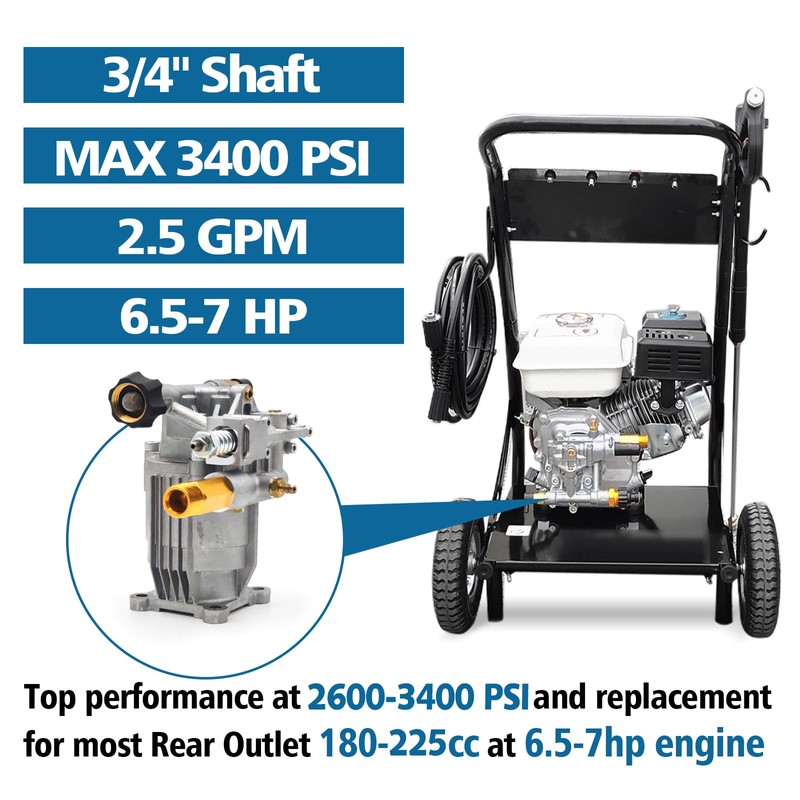 3400PSI Horizontal Pressure Washer Pump, 3/4" Shaft Power Washer Pump