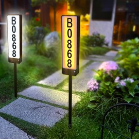Double Side Solar Address Sign,Solar House Number for Yard with Warm and Cool Light,Waterproof Illuminated LED Address Plaques for Home Garden Mailbox Street