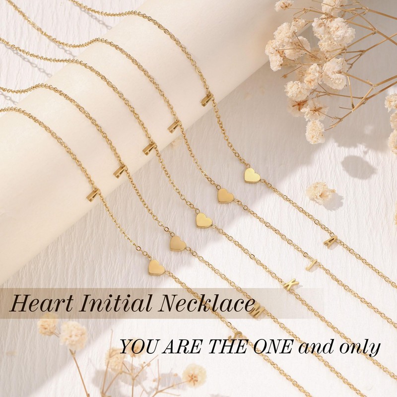 JSJOY Gold Heart Letter Necklace for Girlfriend Letter A-Z Cute