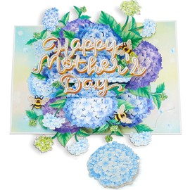 POPWOW Mothers Day Pop Up Cards, Happy Mother's day, Hydrangeas, 3D Greeting Cards, Gift for Mom, Godmother, Stepmom, Sister, Grandma, Mother in law, Wife, 5x7 - Includes Envelope And Message Note