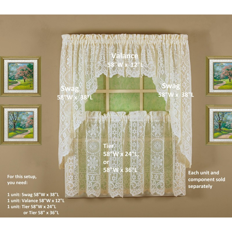 Today's Curtain Hopewell Premium Lace Tier 24", Cream, 58W x