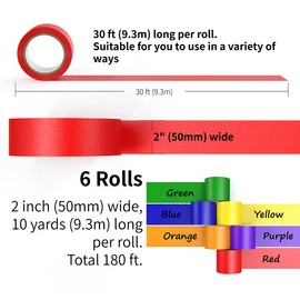 CHIYUNS Colored Masking Tape Thick, Color Painters Tape for Kids, 6 Rolls 2 inch Wide x 10 Yards Each, Colorful Paper Tapes Rainbow Colors for Labeling Packing, Painter Tape Variety Pack, Craft Tape