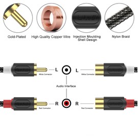 J&D 2 RCA Male to Female Extension Cable - Gold Plated RCA Audio Cable with Nylon Braid & PVC Housing [Audiowave Series] for Home Theater, Receiver, Amplifier, Speaker, 3 Feet