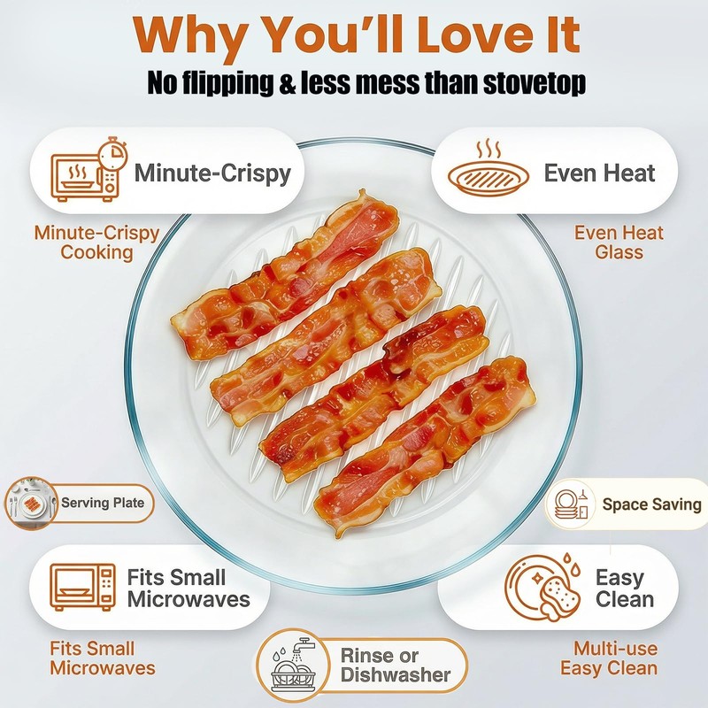 HoPliGhe Round Glass Bacon Tray for Microwave and Oven, 9.84