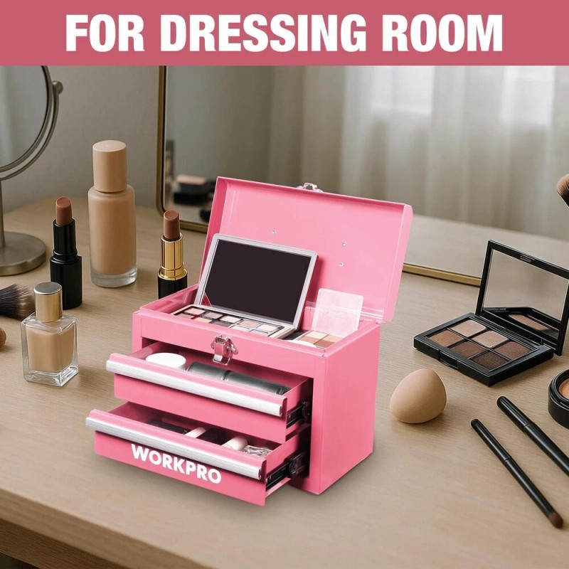 WORKPRO Portable Mini Tool Box 2 Drawers Metal Tool Chest