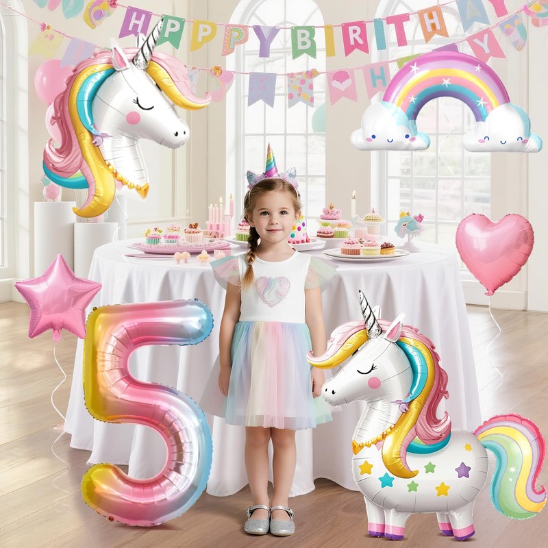 SNLN Unicorn 5th Birthday Party Decorations for Girls, Large Self