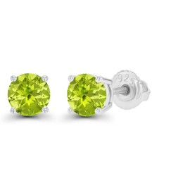 925 Sterling Silver 5mm Round Natural Green Peridot August Birthstone Screwback Stud Earrings