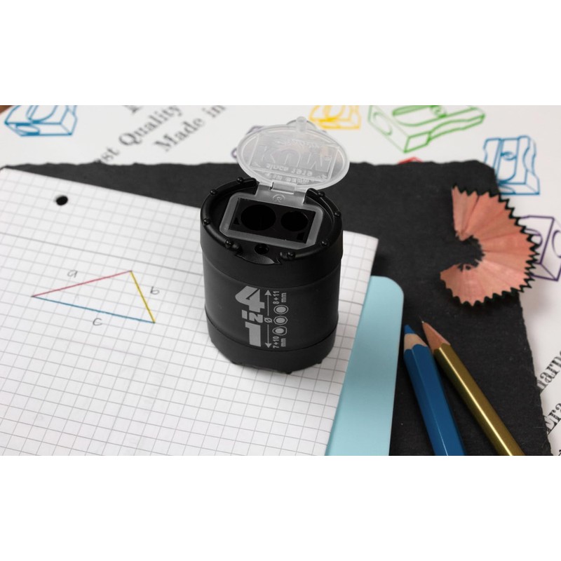 KUM AZ1028316-S - Pencil Sharpener with Container 4-in-1 Black, 3