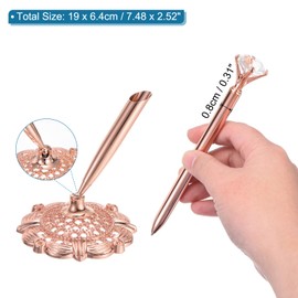PATIKIL Hollow Round Pen Holder Signing Pen Set, Wedding Pen with Big Crystal Diamond and Pen Holder for Wedding Guests Book Engagement Opening Ceremony, Rose Gold