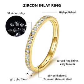 Wedding Bands Promise Rings for Women: 18K Gold Plated Stainless Steel CZ Simulated Diamond Eternity Band Stackable Engagement Ring 2mm Thin Jewelry Silver Rose Gold Size 5 6 7 8 9 10 (2mm_Gold_Full CZ, 5)