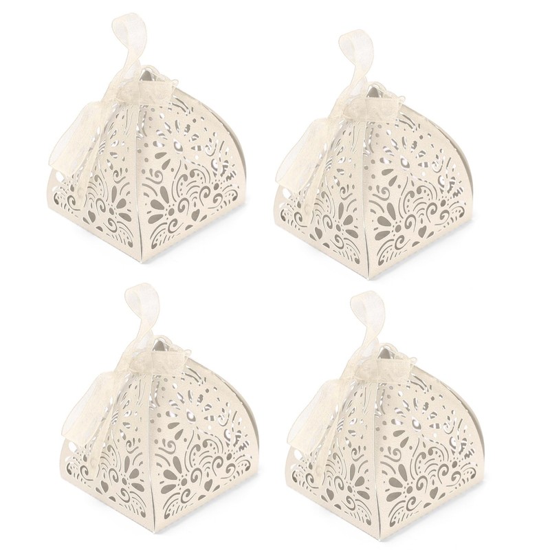 Ruimou 50pcs Pearl Paper Ivory White Laser Cut Hollow Out