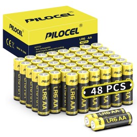 PILOCEL AA Batteries 48 Pack, High-Performance Alkaline AA Batteries 10-Year Shelf Life Double A Batteries with Long-Lasting Power for Holiday Decorations, Household and Office Devices