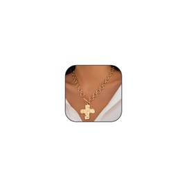 Cross Necklace Layered Necklace for Women Chunky Gold Necklace Gold Cross Necklaces for Women Gold Charm Pendant Necklace Christmas Jewelry Gifts