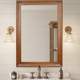 Tanmicoshomy Wood Bathroom Mirrors for Wall 24x36 Inch, Borwn Wood Framed Wall Mirror with Tempered Glass,Shatter-Proof Mirror for Bedroom Living Room or Entryway