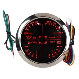 4in1 85mm Guage Multifunction Fuel Level Oil Pressure Water Temp Volt Meter DC 9‑32V for Car RV Boat Motorcycle Black Silver ℉/PSI