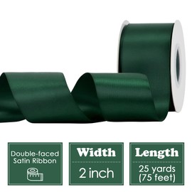 HUIHUANG Hunter Green Satin Ribbon 2 inch Double Side Green Satin Fabric Ribbon for Christmas, Crafts, Bows Making, Flower Bouquet Wrap, Gift Wrapping, Wedding Decor, Home Decor, Hairs-25 Yards/Roll