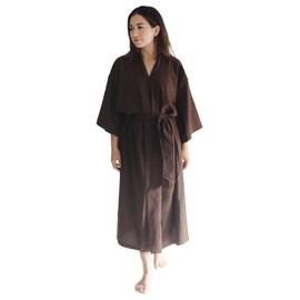 Telegraph Hill Seersucker, Chocolate kimono bathrobe, One Size Fits