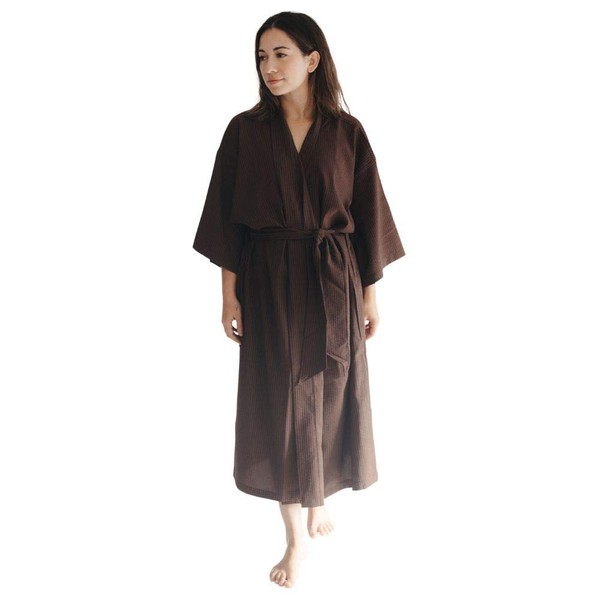 Telegraph Hill Seersucker, Chocolate kimono bathrobe, One Size Fits