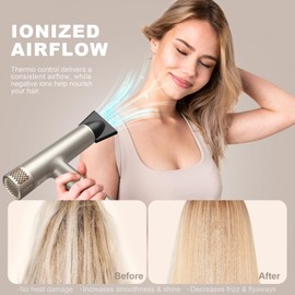 YAPOY Professional Hair Dryer with Diffuser Fast Drying 200 Million Ionic Blow Dryer with 110, 000 RPM High-Speed No Heat Damage Intelligent Thermo-Control Low Noise, Silver