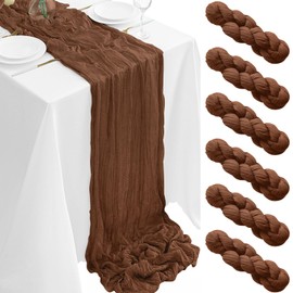 6Pack Christmas Table Runner Brown Cheesecloth Table Runner 35 x 120Inch Cheese Cloth Table Runner 10FT Boho Gauze Table Runners Rustic Sheer Table Runners for Wedding Baby Shower Party Decor