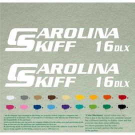Pair of Carolina Skiff DLX 16 Compatible Replacement Boat Decals Vinyl Stickers Outboard Motor Set of 2 (22" X 4", White 010)