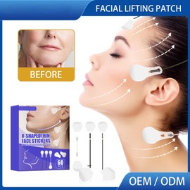60 uds cinta de estiramiento facial, parche de levantamiento de cara en V impermeable, pegatina adhesiva para cuello de banda de levantamiento, para belleza facial de mujer