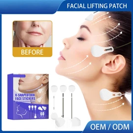 60 uds cinta de estiramiento facial, parche de levantamiento de cara en V impermeable, pegatina adhesiva para cuello de banda de levantamiento, para belleza facial de mujer