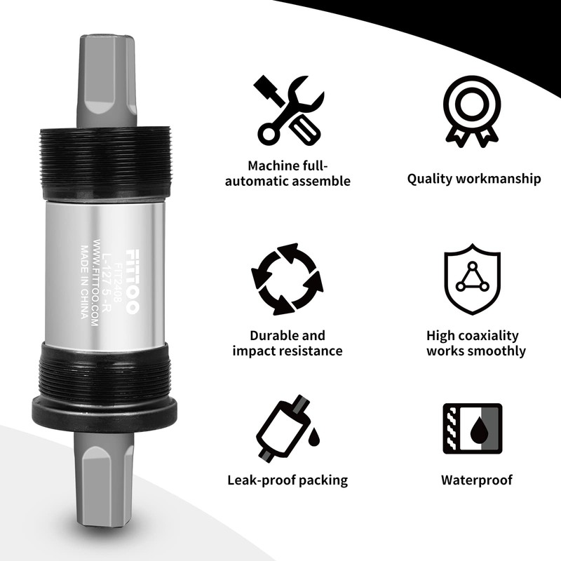 FITTOO Bike Bicycle Bottom Bracket, BB Axle, Square Tapered Crank