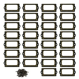 Kyuionty 30Pcs Antique Label Holder 2.4" x 1.3" Metal Name Card Frame for Office Library File Drawer Tag Cabinet Shelves Drawer (Bronze)