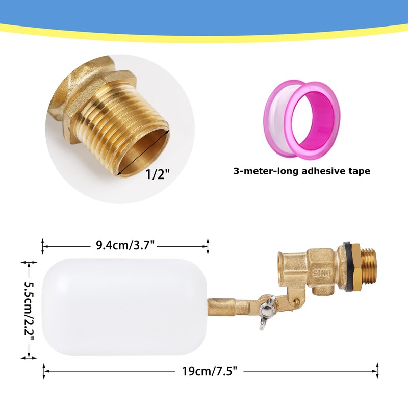 MOGOULUA 1/2 Inch Brass Float Valve with 300 cm PTFE
