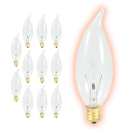15 Watt Flame Tip Candelabra Light Bulbs | CA10 Clear Finish E12 Base 2700K Soft White CFC | Dimmable 15W 100 Lumens | Decorative Chandelier Bulbs | Incandescent 12 Pack by GoodBulb