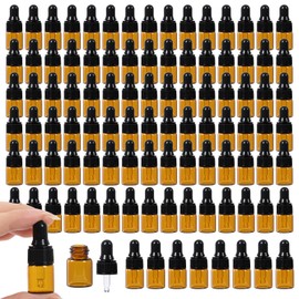 STARSIDE 100 pcs 2 ml Glass Essential Oil Dropper Bottles,5/8 Dram Ambe Mini Perfume Dropping Bottle Cosmetic Sample Vials,Small Essential Oil Bottle