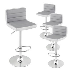 COSTWAY Adjustable Bar Stools Set of 4, Modern Swivel PU Leather Bar Chairs with Back, Footrest, Counter Height Upholstered Barstools for Kitchen Island Dining Living Room Bistro Pub Cafe, Grey+White