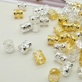 LEILEIXI 100pcs Gold and Silver Dreadlock Accessories Hair Cuffs for Braids Loc Jewelry Rings Adjustable Hair Beads for Women and Girls