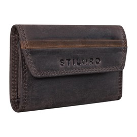 STILORD 'Bowie' Leather Key Case Key Case and Purse Small Case Key Organiser Slim Wallet Mini Key Bag for Debit Cards with Key Rings, Dark - Brown, coin purse