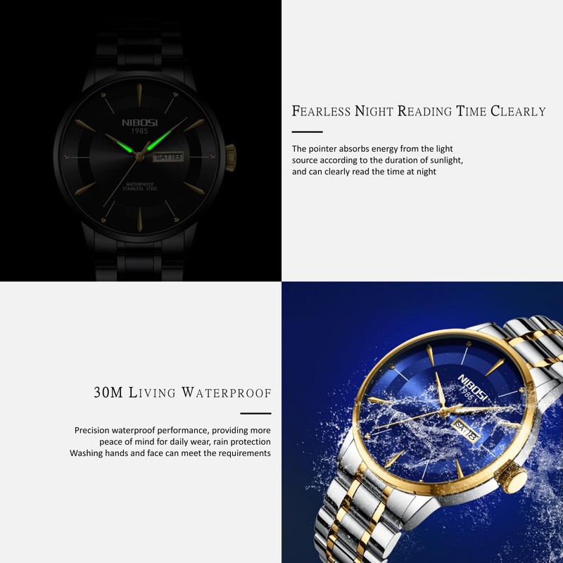 NIBOSI Watches for Men Quartz Analog Watch for Business, Sports