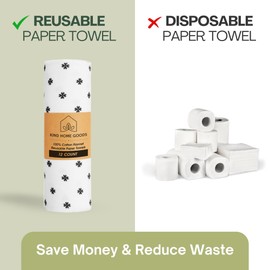 Reusable Paper Towels Washable Roll (12"x10”) - Soft Absorbent 100% Cloth Paper Towels - Washable Paper Towels Rolls w/ Cardboard Roll - Reusable Napkins Washable - Reusable Dish Cloths - 12 pack