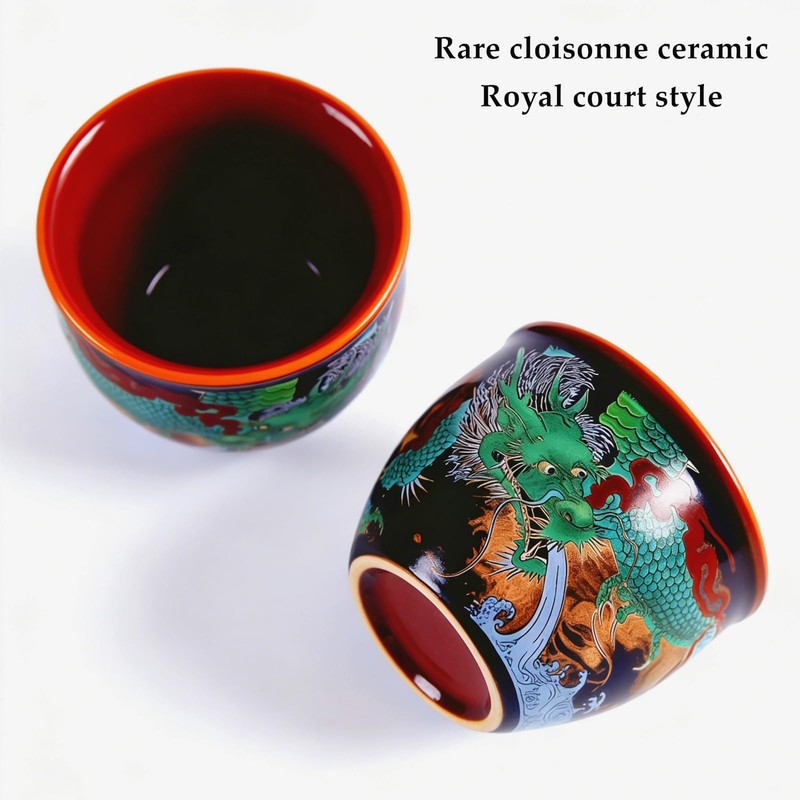 CmengAo Chinese Dragon Pattern Tea Cups Set of 2, Royal