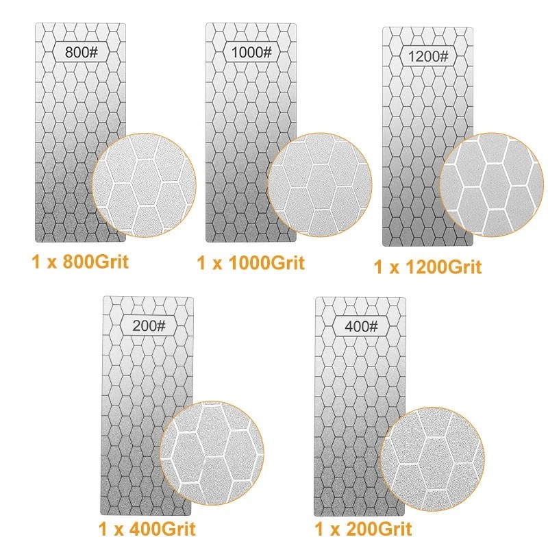 iBrookAuction 5Pcs Diamond Sharpening Stone Set Honeycomb Surface Whetstone 200-1200